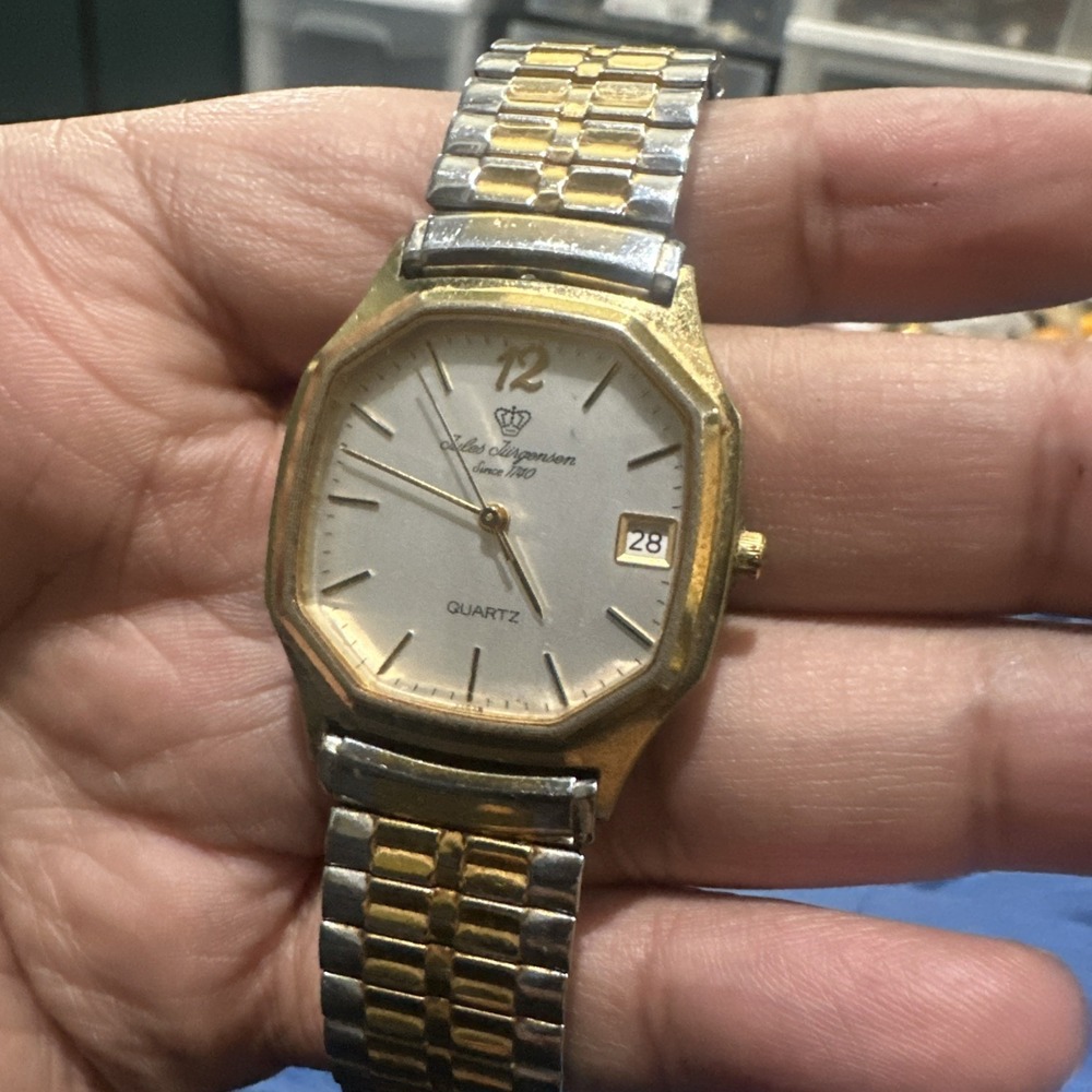 Working Vintage Jules Jurgensen Quartz Mens Watch Two Tone Date 31mm Fit 7.5in